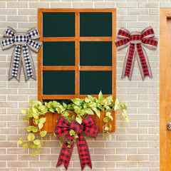 Buffalo Plaid Burlap Wired Ribbon Set for Holiday Decoration, Gift Wrapping, Wreaths, and Crafts, 2.5 Inches Wide, Total of 12 Yards (Natural Patchwork in Red and Black)