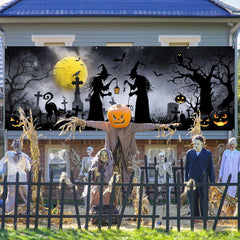 Extra Large Halloween Garage Door Cover 6 x 16 Ft: Featuring Scary Witches, Pumpkins, and Bats - Perfect for Garage Door Displays, Photography, and Party Decorations!