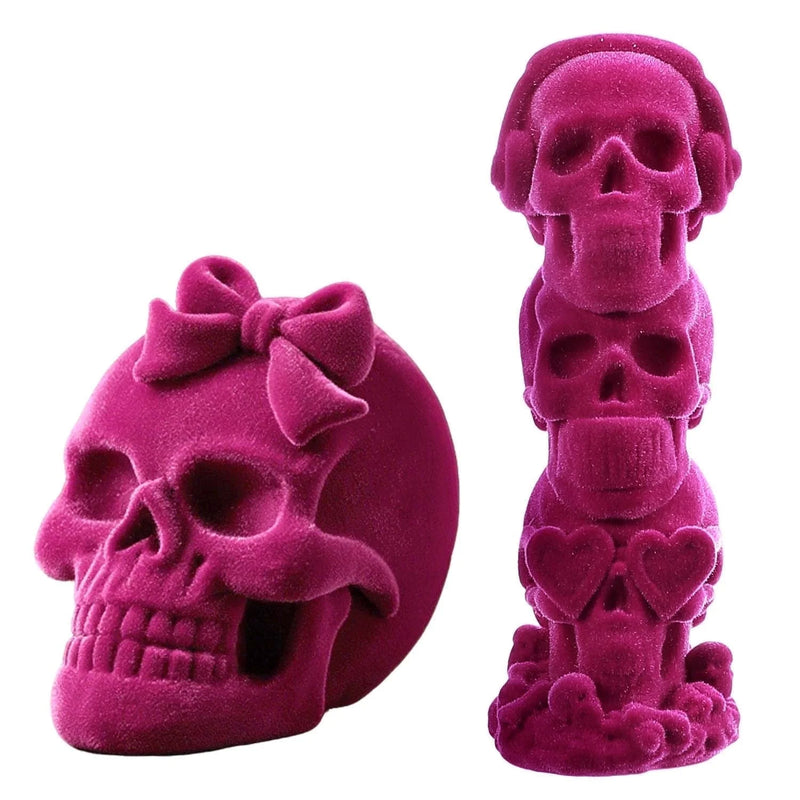 Enhance Your Space with Two Elegant Pink Halloween Skull Decor Pieces for a Gothic Atmosphere This Season