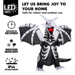 8-Foot Inflatable Skeleton Dragon for Halloween Yard Decoration