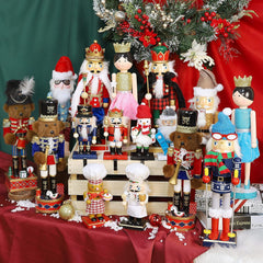 14-Inch Wooden Nutcracker Bear Drummer Figures - Large Christmas Tabletop Centerpieces and Festival Shelf Decorations