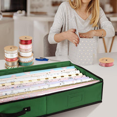 40-Inch Durable 600D Oxford Fabric Wrapping Paper Storage Organizer with Adjustable Dividers for Ribbons and Holiday Accessories - Green