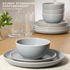 Transform Your Dining Table with the Stunning Rockaway 12-Piece Grey Matte Dinnerware Set for 4!
