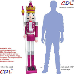6-Foot Tall Life-Size Purple Glitter Wooden Nutcracker King Ornament with Scepter for Christmas, Events, and Weddings (Model K32)