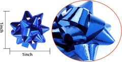 100-Piece Set of 1-Inch Blue Metallic Star Gift Bows - Adhesive Mini Bows for Holiday and Christmas Decoration and Gift Wrapping