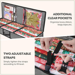 Durable 40" Soft Christmas Wrapping Paper Storage Bag with Flexible Partitions & Pockets for Ribbons & Accessories - Grey