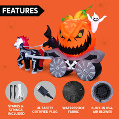 "Spooky 8 FT Inflatable Grim Reaper Driving Pumpkin Carriage with LED Lights! Perfect for Halloween Yard Decor 👻🎃 #HalloweenDecor #InflatableDecor"