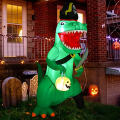 7FT Inflatable Pirate Dinosaur for Halloween Outdoor Decorations and Celebrations