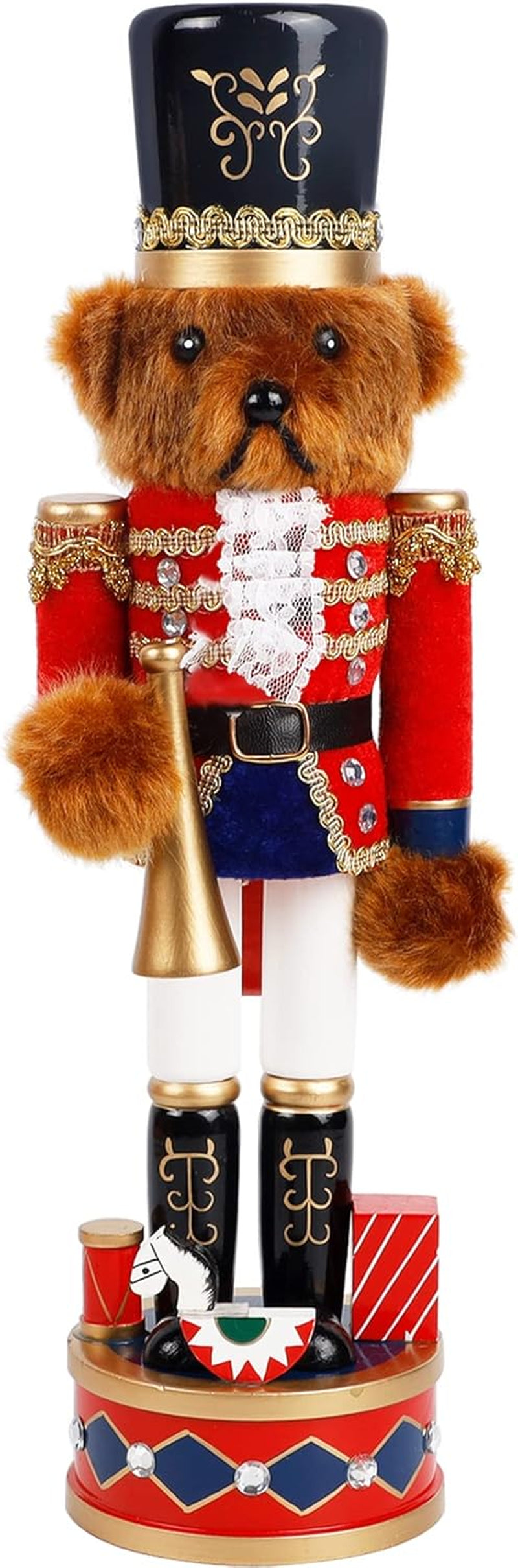 14-Inch Wooden Nutcracker Bear Drummer Figures - Large Christmas Tabletop Centerpieces and Festival Shelf Decorations