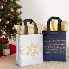 16 Pack Medium Christmas Gift Bags with Tissue Paper - Reusable Holiday Tote Bags with Handles for Perfect Gift Wrapping!