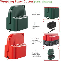 Effortless Gift Wrapping: 2-Piece Cutter Set with Replaceable Blades & 4 Wheels - Compact Tool in Green & Red