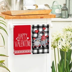 Buffalo Plaid Gnomes Valentine Dish Towels