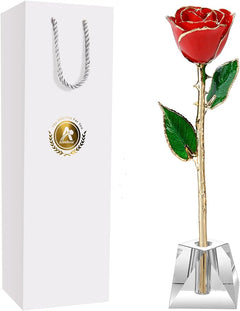 Eternal Elegance: 24K Gold-Dipped Real Rose with Stand