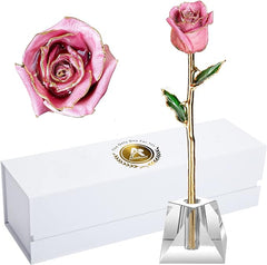 Eternal Elegance: 24K Gold-Dipped Real Rose with Stand