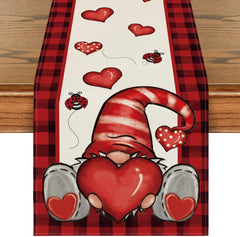 Buffalo Plaid Gnome Valentine Table Runner