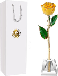 Eternal Elegance: 24K Gold-Dipped Real Rose with Stand