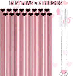 Heart Shaped Metal Straws with 2 Cleaning Brushes 