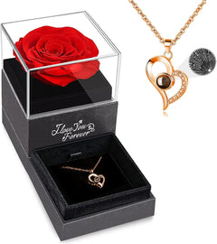 Preserved Real Rose Strutting its Stuff with an 'I Love You' Necklace