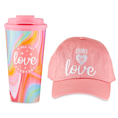 Valentine's Day Coffee Tumbler with Lid and Ball Cap Gift Set