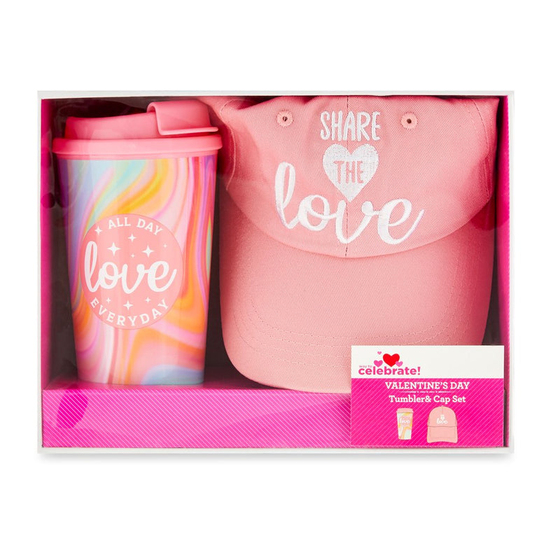 Valentine's Day Coffee Tumbler with Lid and Ball Cap Gift Set