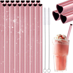 Heart Shaped Metal Straws with 2 Cleaning Brushes 