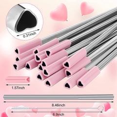 Heart Shaped Stainless Steel Straws with Silicone Tips + Bonus Cleaning Brush