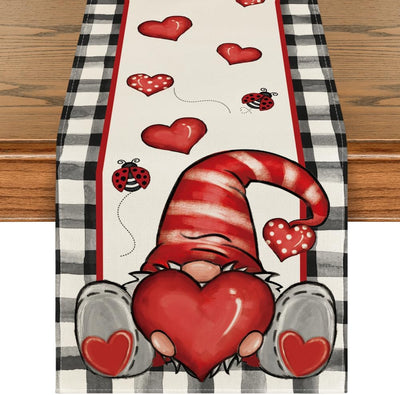 Buffalo Plaid Gnome Valentine Table Runner