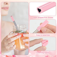 Heart Shaped Stainless Steel Straws with Silicone Tips + Bonus Cleaning Brush