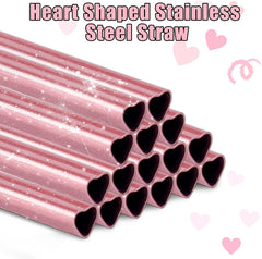 Heart Shaped Metal Straws with 2 Cleaning Brushes 