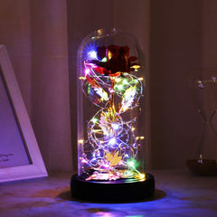 Rose in Glass Dome, Colorful LED Lights